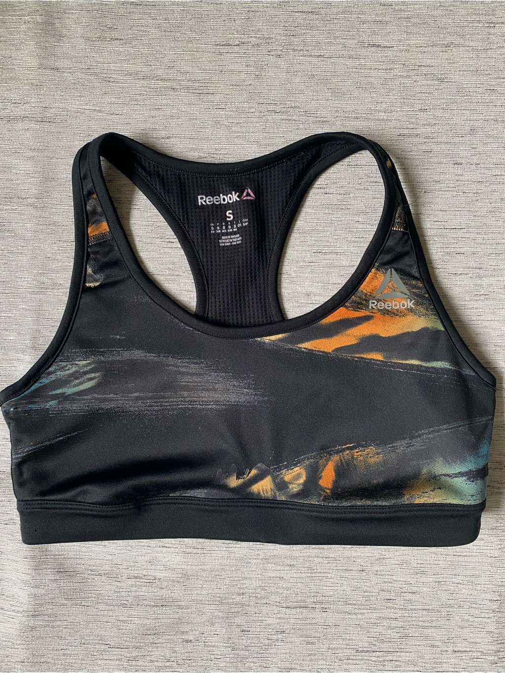 Reebok Speedwick Women's Racerback Sports Bra Pullover Wireless Black/Orange S
